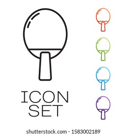 Black line Racket for playing table tennis icon isolated on white background. Set icons colorful. Vector Illustration