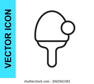 Black line Racket for playing table tennis icon isolated on white background.  Vector