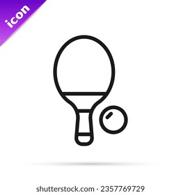 Black line Racket for playing table tennis icon isolated on white background.  Vector