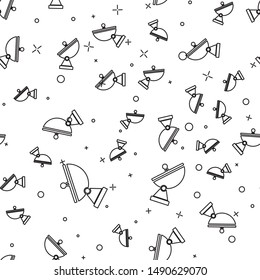 Black line Radar icon isolated seamless pattern on white background. Military search system.  Vector Illustration