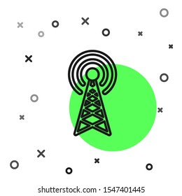 Black line Radar icon isolated on white background. Military search system.  Vector Illustration