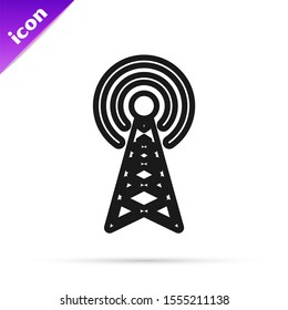 Black line Radar icon isolated on white background. Military search system.  Vector Illustration