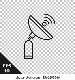 Black line Radar icon isolated on transparent background. Search system. Satellite sign.  Vector Illustration