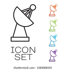 Black line Radar icon isolated on white background. Search system. Satellite sign. Set icons colorful. Vector Illustration