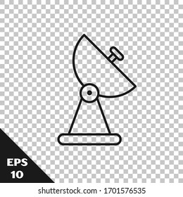 Schwarze Linie Radar Symbol einzeln auf transparentem Hintergrund. Suchsystem. Satellitenzeichen. Vektorillustration-Illustration