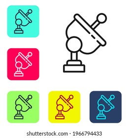 Black line Radar icon isolated on white background. Search system. Satellite sign. Set icons in color square buttons. Vector Illustration