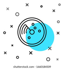 Schwarzes Line Radar mit Zielen auf dem Monitor bei der Suche Symbol einzeln auf weißem Hintergrund. Suchsystem. Navy Sonar. Zufällige dynamische Formen. Vektorillustration-Illustration