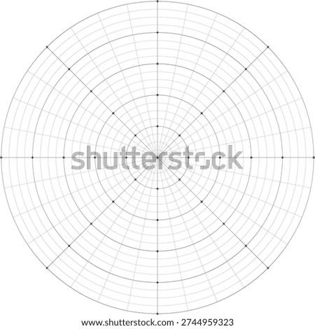 Black line radial dense grid texture with crosses on white background. FUI science round grid backdrop. Math or technological notebook blank circular sheet.
