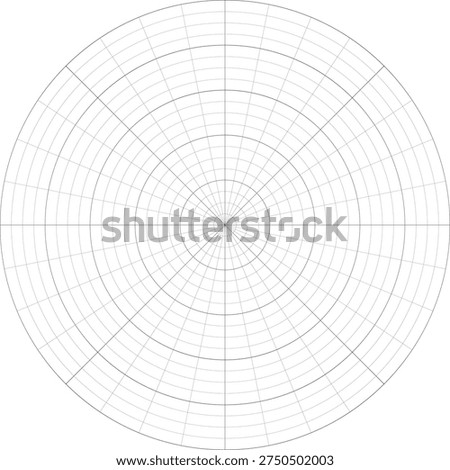 Black line radial grid texture on white background. FUI science round grid backdrop. Math or technological notebook blank circular sheet.