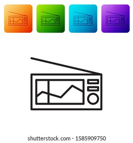 Black line Radio with antenna icon isolated on white background. Set icons in color square buttons. Vector Illustration