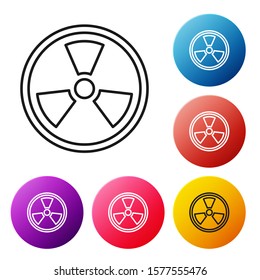 Black line Radioactive icon isolated on white background. Radioactive toxic symbol. Radiation Hazard sign. Set icons colorful circle buttons. Vector Illustration