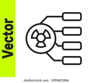 Black line Radioactive icon isolated on white background. Radioactive toxic symbol. Radiation hazard sign.  Vector