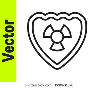 Black line Radioactive in shield icon isolated on white background. Radioactive toxic symbol. Radiation Hazard sign.  Vector