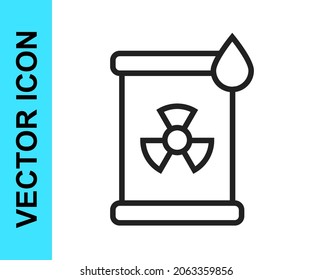 Línea negra Desechos radiactivos en icono de barril aislados en fondo blanco. Agujero tóxico para la basura. Emisiones radiactivas de basura, contaminación ambiental.  Vector