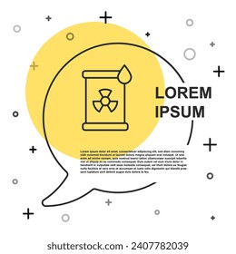 Línea negra Desechos radiactivos en icono de barril aislados en fondo blanco. Agujero tóxico para la basura. Emisiones radiactivas de basura, contaminación ambiental. Formas dinámicas aleatorias. Vector