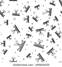 Black line Rafting boat icon isolated seamless pattern on white background. Kayak with paddles. Water sports, extreme sports, holiday, vacation, team building.  Vector Illustration