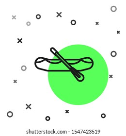 Black line Rafting boat icon isolated on white background. Inflatable boat with paddles. Water sports, extreme sports, holiday, vacation.  Vector Illustration