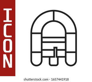 Black line Rafting boat icon isolated on white background. Inflatable boat. Water sports, extreme sports, holiday, vacation.  Vector Illustration