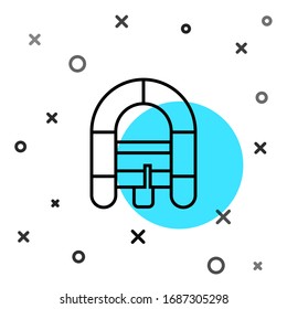 Black line Rafting boat icon isolated on white background. Inflatable boat. Water sports, extreme sports, holiday, vacation. Random dynamic shapes. Vector Illustration