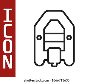 Black line Rafting boat icon isolated on white background. Inflatable boat with paddles. Water sports, extreme sports, holiday, vacation.  Vector