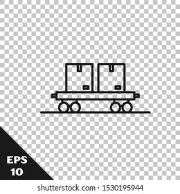 Black line Railway carriage icon isolated on transparent background.  Vector Illustration