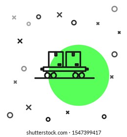 Black line Railway carriage icon isolated on white background.  Vector Illustration