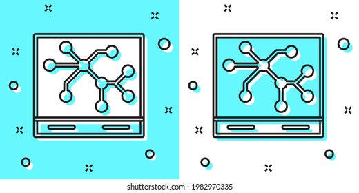 Icono del mapa del ferrocarril de línea negra aislado en fondo verde y blanco. Formas dinámicas aleatorias. Vector