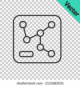 Black line Railway map icon isolated on transparent background.  Vector