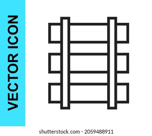 Black line Railway, railroad track icon isolated on white background.  Vector