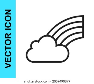 Línea negra Arcoiris con icono de nube aislado en fondo blanco. Feliz día de San Patrón. Fiesta nacional irlandesa.  Vector