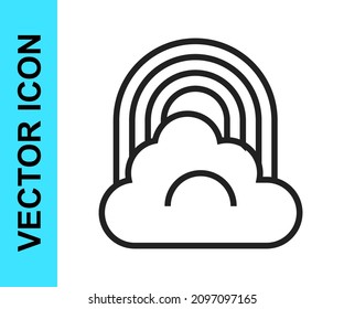 Línea negra Arcoiris con icono de nube aislado en fondo blanco.  Vector
