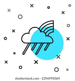 Black line Rainbow with cloud and rain icon isolated on white background. Random dynamic shapes. Vector