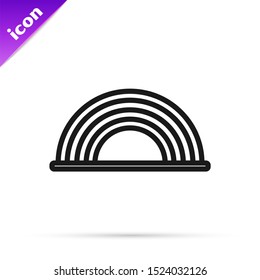 Black line Rainbow with clouds icon isolated on white background.  Vector Illustration