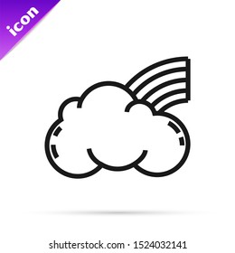 Black line Rainbow with clouds icon isolated on white background.  Vector Illustration