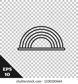 Black line Rainbow with clouds icon isolated on transparent background.  Vector Illustration