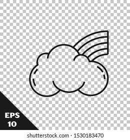 Black line Rainbow with clouds icon isolated on transparent background.  Vector Illustration
