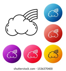 Black line Rainbow with clouds icon isolated on white background. Set icons colorful circle buttons. Vector Illustration