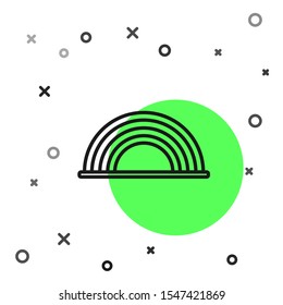 Black line Rainbow with clouds icon isolated on white background.  Vector Illustration