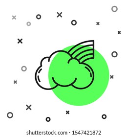Black line Rainbow with clouds icon isolated on white background.  Vector Illustration