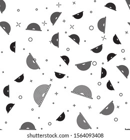 Black line Rainbow with clouds icon isolated seamless pattern on white background.  Vector Illustration