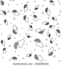 Black line Rainbow with clouds icon isolated seamless pattern on white background.  Vector Illustration