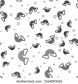 Black line Rainbow with clouds icon isolated seamless pattern on white background.  Vector Illustration