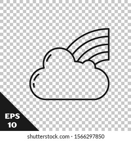 Black line Rainbow with clouds icon isolated on transparent background.  Vector Illustration