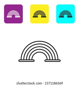 Black line Rainbow with clouds icon isolated on white background. Set icons colorful square buttons. Vector Illustration