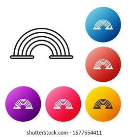 Black line Rainbow with clouds icon isolated on white background. Set icons colorful circle buttons. Vector Illustration