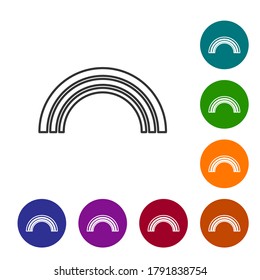 Black line Rainbow icon isolated on white background. Set icons in color circle buttons. Vector Illustration