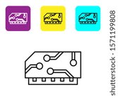 Black line RAM, random access memory icon isolated on white background. Set icons colorful square buttons. Vector Illustration