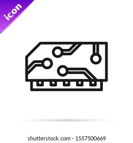 Black line RAM, random access memory icon isolated on white background.  Vector Illustration
