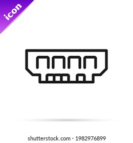 Black line RAM, random access memory icon isolated on white background.  Vector