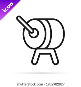 Black line Ramadan drum icon isolated on white background.  Vector